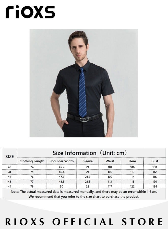 RIOXS Men's Short Sleeve Formal Shirt Fit Slim Fit Business Dress Shirts Casual Button Down Shirt  - Image 4