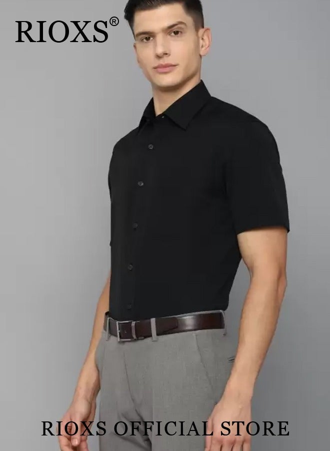 RIOXS Men's Short Sleeve Formal Shirt Fit Slim Fit Business Dress Shirts Casual Button Down Shirt  - Image 2