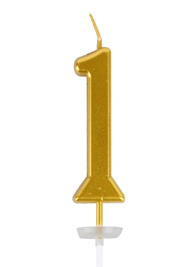 CARGEN Gold Number Birthday Candles 0-9 - Small Metallic Number Candle with Base Plate for Pet Birthday Cake, Mini Smash Cakes, Cupcakes, Vibrant Gold Finish, Number 1 - Image 1