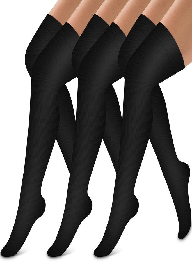 Bluemaple Thigh High Compression Socks for Women and Men Circulation(3 Pairs) Over the Knee-Best Support for Running,Travel (Large-X-Large, Black) - Image 1