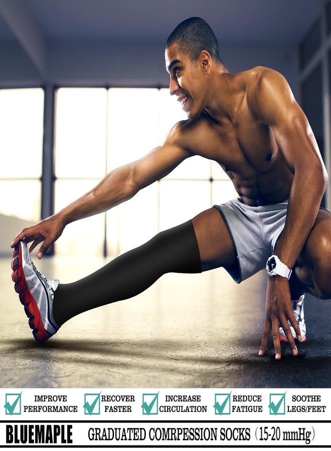 Bluemaple Thigh High Compression Socks for Women and Men Circulation(3 Pairs) Over the Knee-Best Support for Running,Travel (Large-X-Large, Black) - Image 4