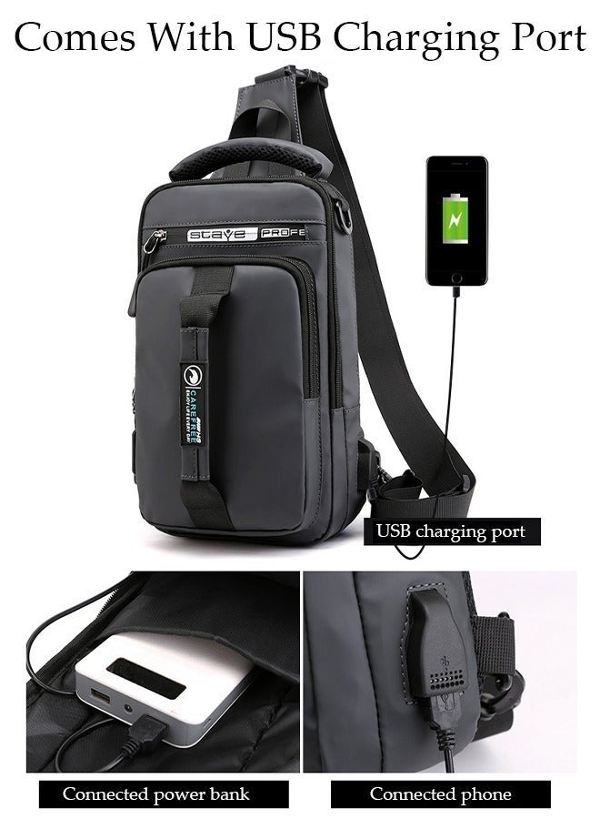 DUNISO Multipurpose Crossbody Bag for Men Lightweight Shoulder Bag with Adjustable Strap Chest Bag with USB Charger Port Everyday Carry On Bag Small Sling Bag for Travel Work Sports - Image 4