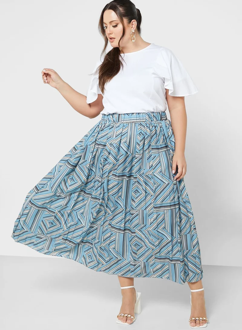 Ginger Plus Geometric Print Pleated Skirt
