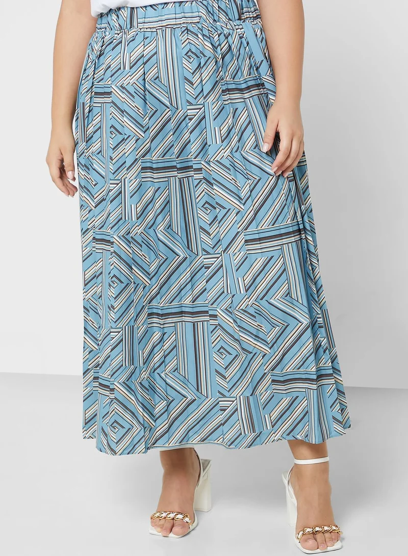 Ginger Plus Geometric Print Pleated Skirt