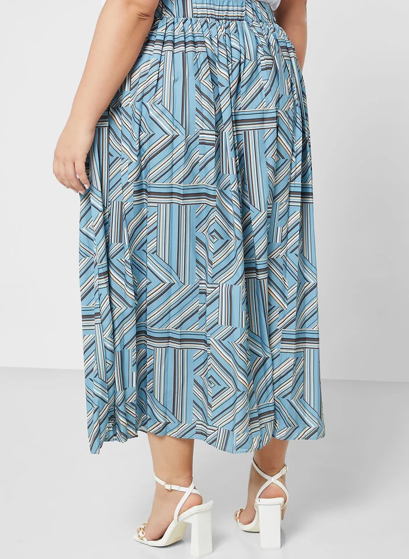 Ginger Plus Geometric Print Pleated Skirt