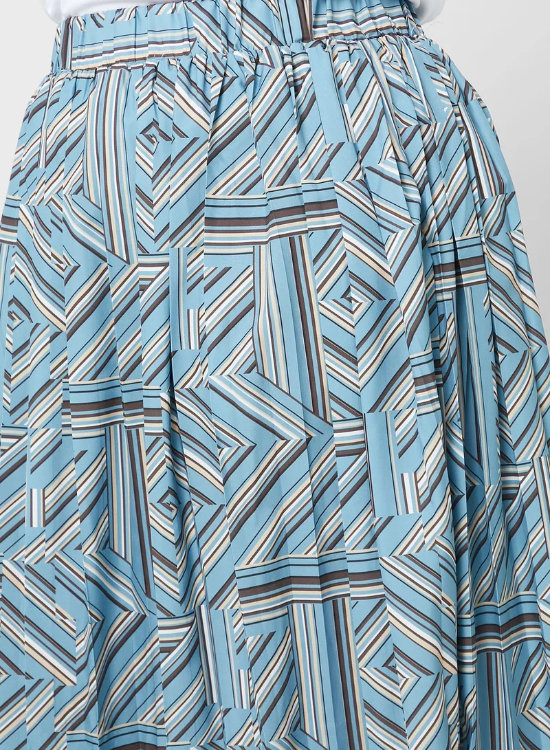 Ginger Plus Geometric Print Pleated Skirt