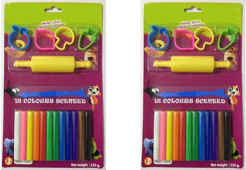 Set of 2 pieces of modeling clay in (24) colors with 8 shapes, a modeling tool, and a cylinder for children and students - multi-colored