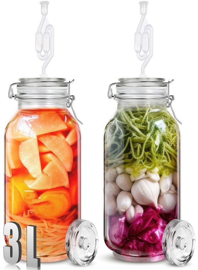 Teenyyou مجموعة تخمير مكونة من قطعتين من برطمانات التخمير مع أوزان التخمير وأقفال الهواء لتحضير مخلل الملفوف والخضراوات وغيرها من الأطعمة المخمرة (3 لتر) - Image 1