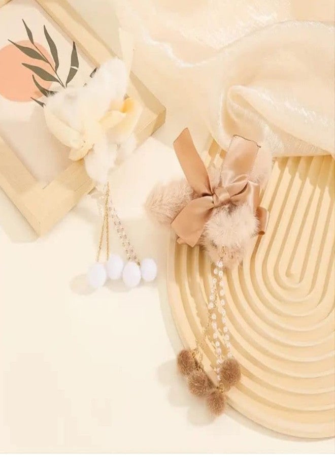 RHOSYN HAIR ACCESSORIES Korean Faux Fur Large Hair Claw Clip For Women & Girls Elegant Stain Bow Hair Clutcher Ponytail Holder Vintage Long Pearl Tassel Pk-2 (Beige & White Color) A - Image 4