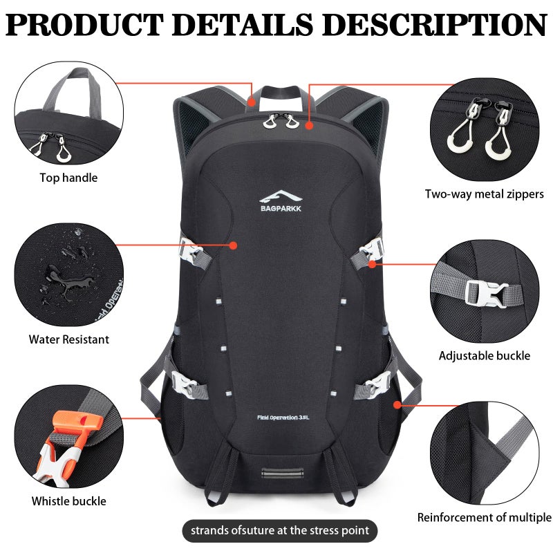BAGPARKK Hiking Backpack,Large 35L Travel Backpacks for Men Women,Water Resistant Ultra Lightweight Foldable Packable Camping Daypack for Outdoor Sports - Image 5