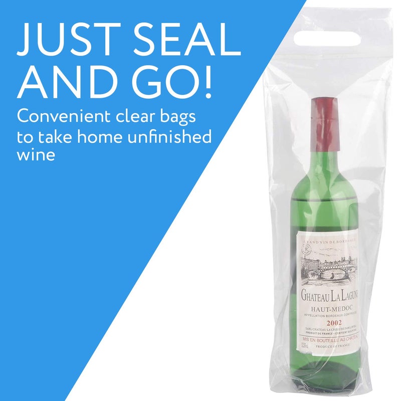 IMPRESA - Clear Plastic To Go Wine Bags with Handles - 50 Pack - Great for Restaurants, Bars, Travel, and Housewarming Gifts - Fits 25 oz Bottles - Tamper Proof Seal - Image 2