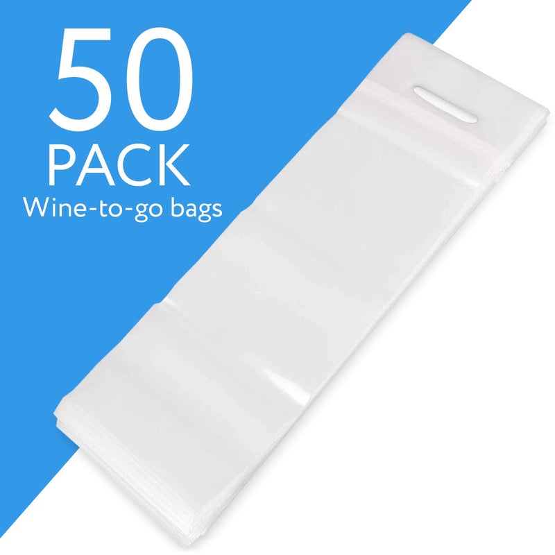 IMPRESA - Clear Plastic To Go Wine Bags with Handles - 50 Pack - Great for Restaurants, Bars, Travel, and Housewarming Gifts - Fits 25 oz Bottles - Tamper Proof Seal - Image 3