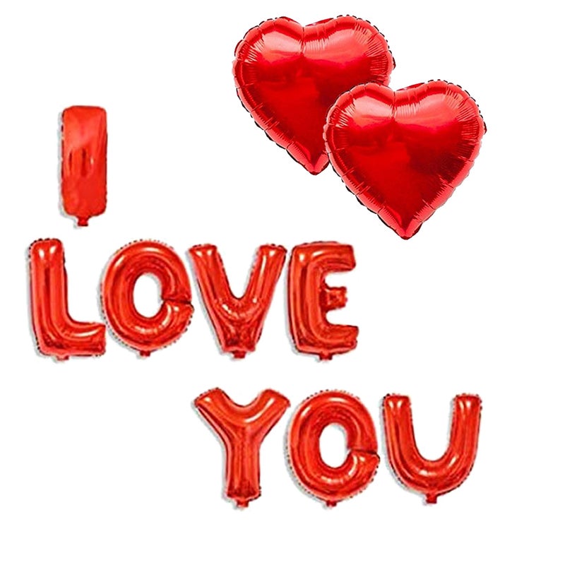 Masti Zone I Love You Red Foil Alphabet Letter Balloon with 2 Pcs Heart Shape Balloons for Valentines Day Wedding Anniversary Party