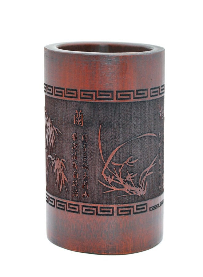 Medifier Vintage Chinese Bamboo Wood Desk Pen Pencil Cup Holder (plum blossoms, orchid, bamboo and chrysanthemum) - Image 2