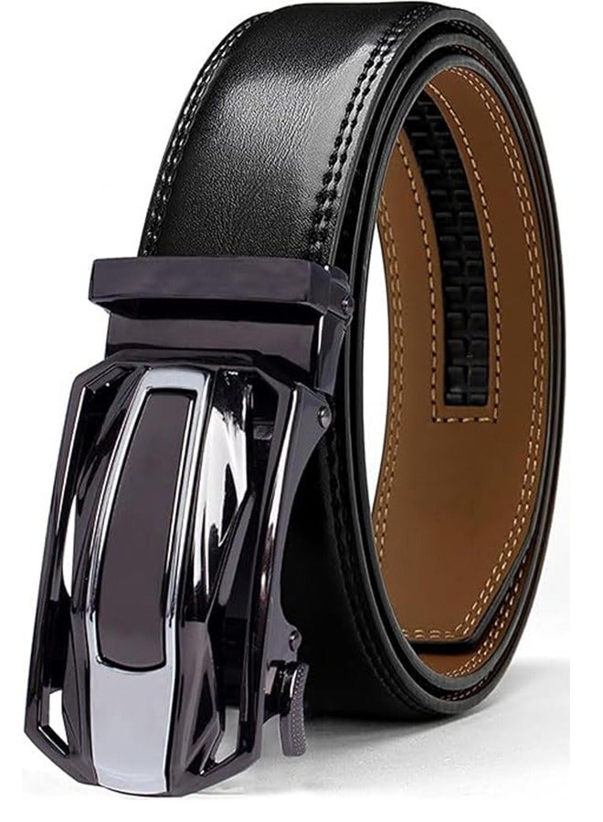 حزام رجالي قابل للتعديل - حزام رجالي من الجلد الأسود - سهل الاستخدام ومتين - حزام رجالي من الجلد الأصلي بإبزيم أوتوماتيكي متعدد الاستخدامات - Image 1