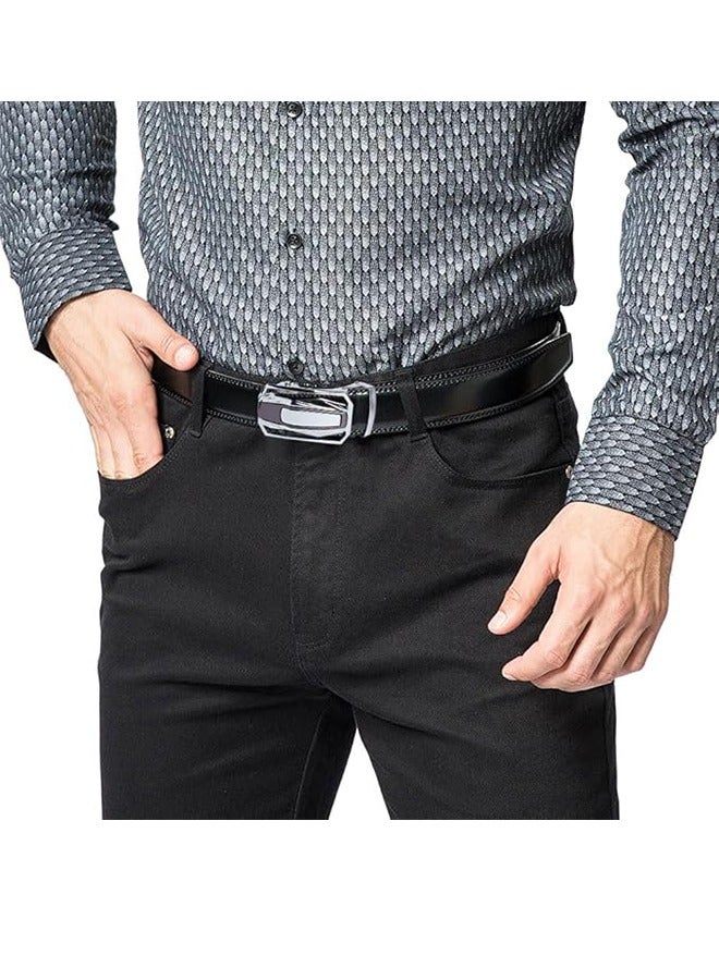 حزام رجالي قابل للتعديل - حزام رجالي من الجلد الأسود - سهل الاستخدام ومتين - حزام رجالي من الجلد الأصلي بإبزيم أوتوماتيكي متعدد الاستخدامات - Image 2