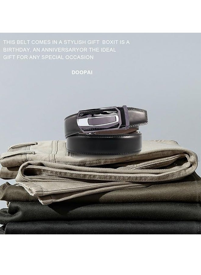 حزام رجالي قابل للتعديل - حزام رجالي من الجلد الأسود - سهل الاستخدام ومتين - حزام رجالي من الجلد الأصلي بإبزيم أوتوماتيكي متعدد الاستخدامات - Image 3