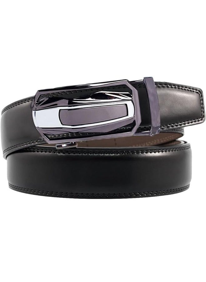 حزام رجالي قابل للتعديل - حزام رجالي من الجلد الأسود - سهل الاستخدام ومتين - حزام رجالي من الجلد الأصلي بإبزيم أوتوماتيكي متعدد الاستخدامات - Image 5