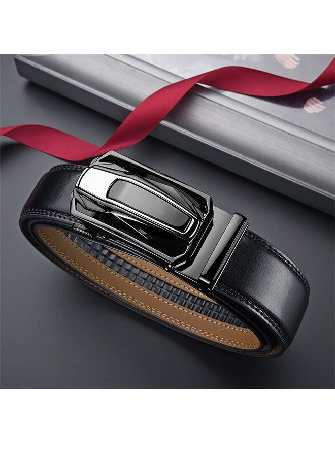 حزام رجالي قابل للتعديل - حزام رجالي من الجلد الأسود - سهل الاستخدام ومتين - حزام رجالي من الجلد الأصلي بإبزيم أوتوماتيكي متعدد الاستخدامات - Image 4