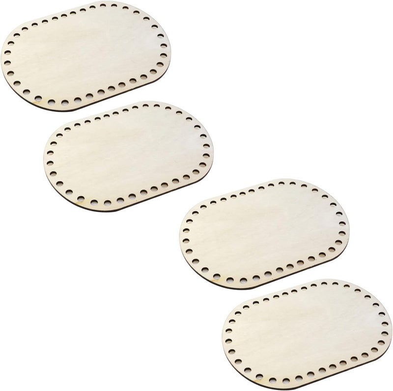 Cliths 4 Pcs Oval Wooden Basket Bottom Shapers - DIY Craft Bases for Knitting, Crochet Bags, and Basket Weaving - Blank Hollow Design - 5.91x7.87 inch, 3mm Thick - Image 1