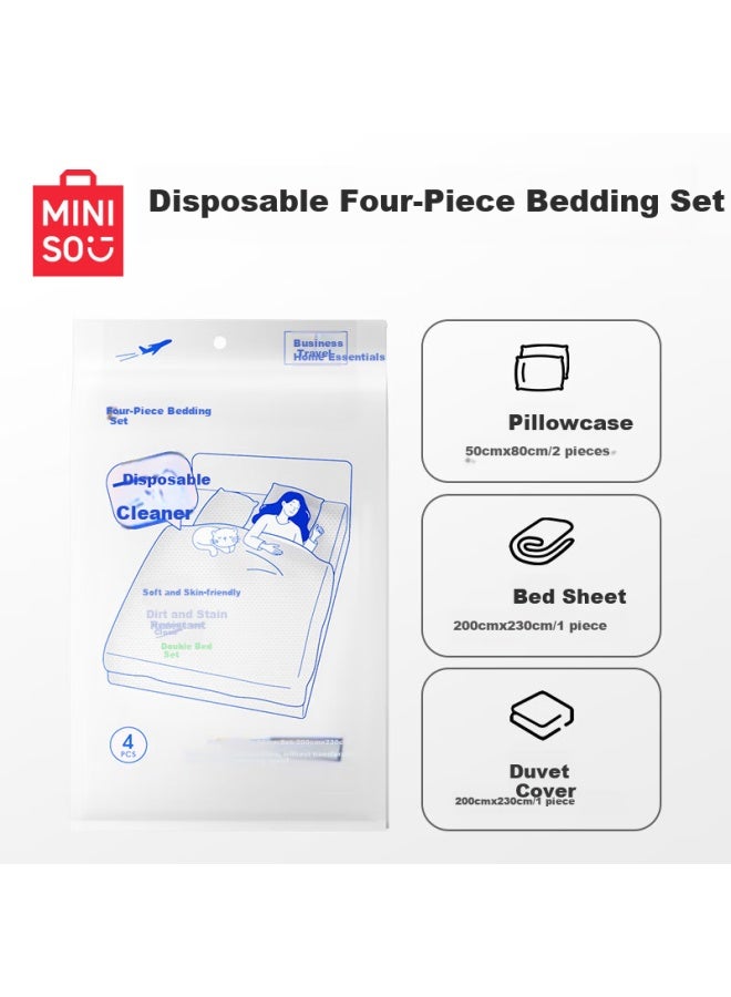 Miniso مجموعة أغطية سرير سفر قابلة للاستخدام مرة واحدة من ميني سو - 4 قطع، أغطية سرير، غطاء وسادة، غطاء لحاف، مجموعة سرير مزدوج *2 عبوة - Image 2