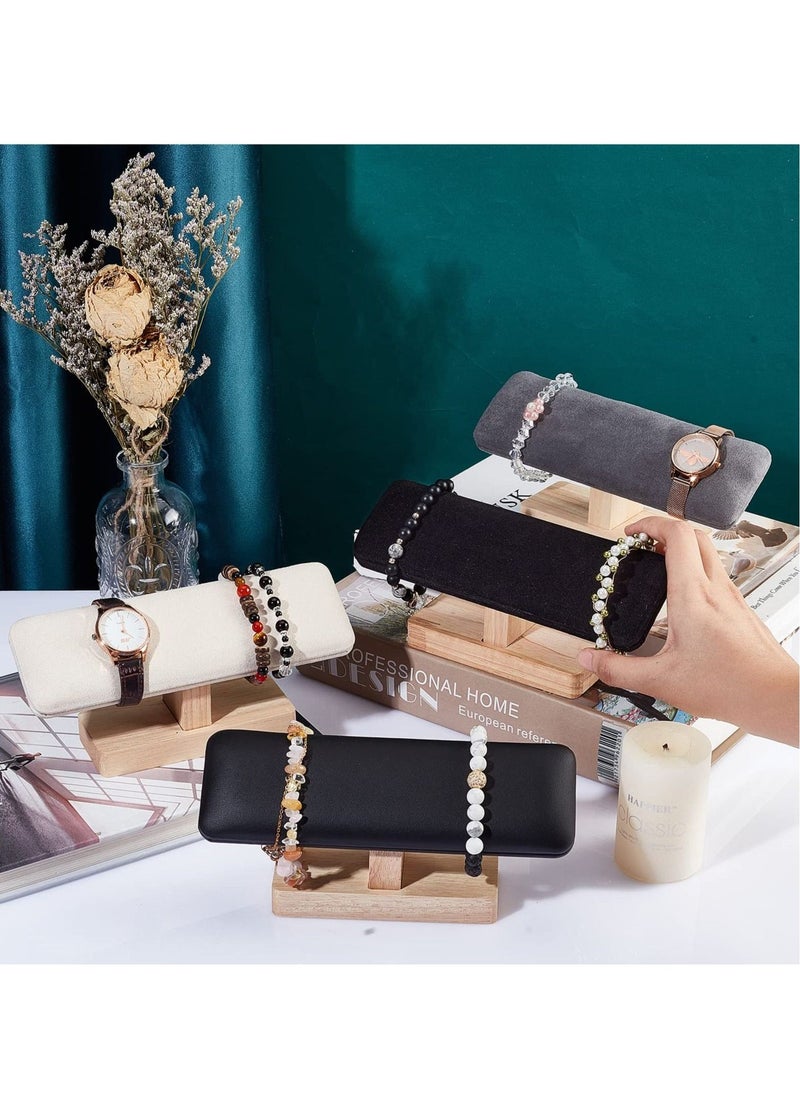 Wooden Watch Display Stand, Black Velvet T-Bar Bracelet Holder Jewelry Organizer Stand Removable Bangle Pendants Anklet Tower Rack for Home Use, Retail Display Selling (Black) - Image 5