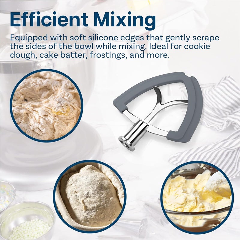 أم موبيل مضرب الحافة المرنة لخلاطات KitchenAid سعة 4.5-5 كوارت ذات الرأس المائل من سلسلة Artisan & Classic من - مضرب مسطح من الفولاذ المقاوم للصدأ مع حواف سيليكون مرنة وكاشط للوعاء - آمن للغسل في غسالة الأطباق - Image 3