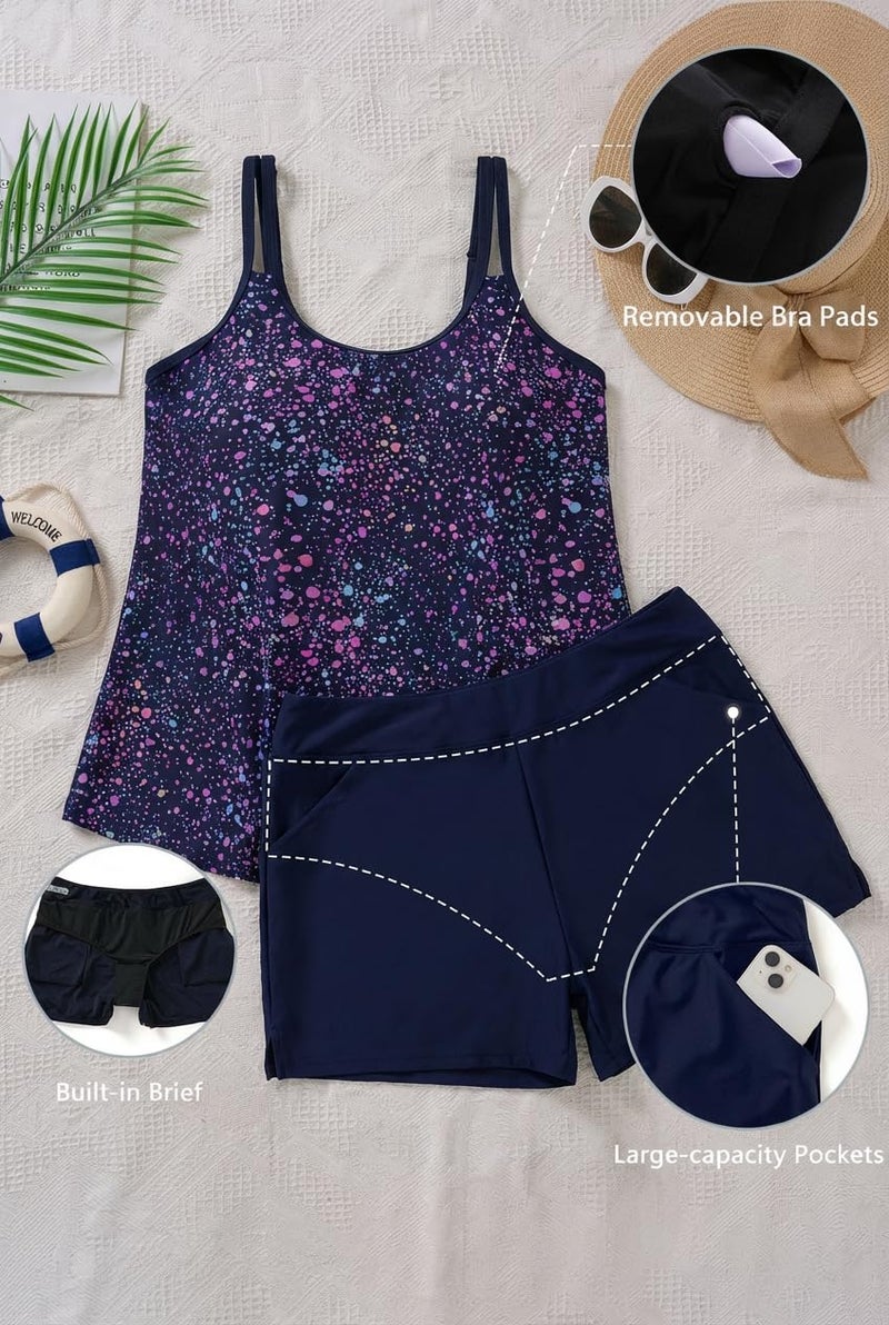 Tempt Me Plus Size Tankini Swimsuits - Women Two Piece Tankini Top with Shorts Flowy Swimsuit 2025 Bathing Suits Starry Sky 18W - Image 4