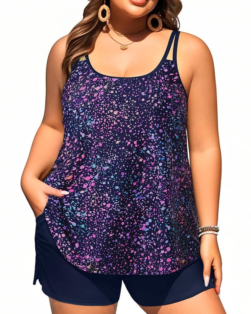 Tempt Me Plus Size Tankini Swimsuits - Women Two Piece Tankini Top with Shorts Flowy Swimsuit 2025 Bathing Suits Starry Sky 18W - Image 1
