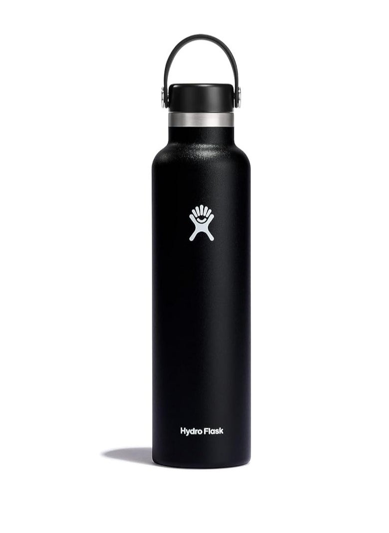 Hydro Flask HYDRO FLASK - Water Bottle 709 ml (24 oz) - Vacuum Insulated Stainless Steel Water Bottle with Leak Proof Flex Cap and Powder Coat - BPA-Free - Standard Mouth - Black  - Image 1