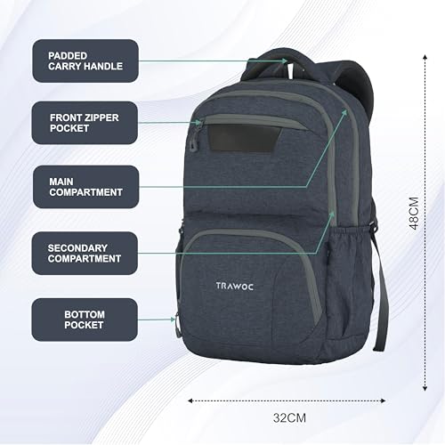 TRAWOC 30L Laptop Backpack TPB04 | Office & Travel Bag with 16-Inch Laptop Compartment, USB Charging Port & 3-Year Warranty -Ash teal - Image 2