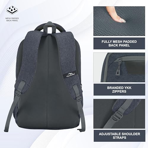 TRAWOC 30L Laptop Backpack TPB04 | Office & Travel Bag with 16-Inch Laptop Compartment, USB Charging Port & 3-Year Warranty -Ash teal - Image 4