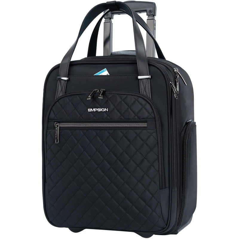 EMPSIGN Underseat Carry On Wheeled - 16" Carry on Bag with Wheels Multi-functional Lightweight Rolling Bag Overnight Weekender Small Suitcase for Women Men Travel Business, Black - Image 1