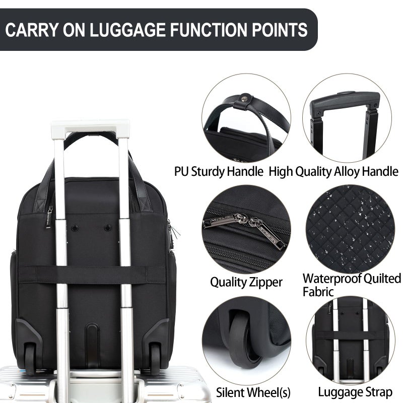 EMPSIGN Underseat Carry On Wheeled - 16" Carry on Bag with Wheels Multi-functional Lightweight Rolling Bag Overnight Weekender Small Suitcase for Women Men Travel Business, Black - Image 4