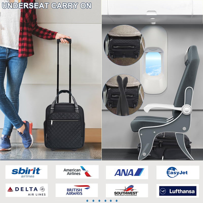 EMPSIGN Underseat Carry On Wheeled - 16" Carry on Bag with Wheels Multi-functional Lightweight Rolling Bag Overnight Weekender Small Suitcase for Women Men Travel Business, Black - Image 3
