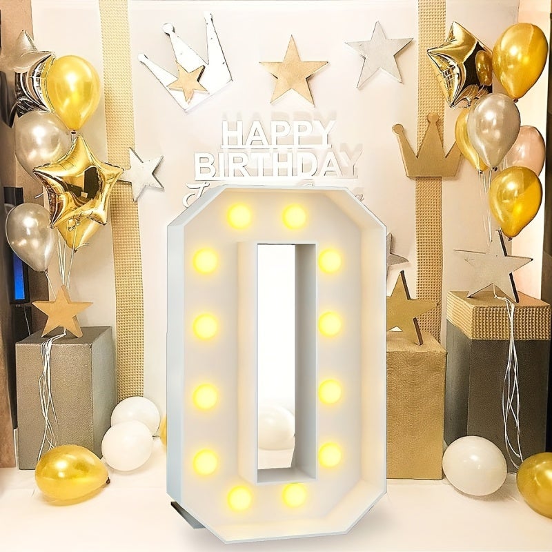LED Number Balloon Frame 73.0 Cm 3D Illuminated Number 0 - Easy-Assemble Glowing Number Decoration for Birthday Party Decor