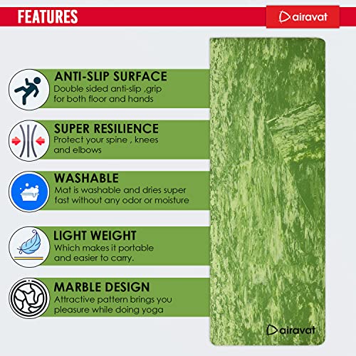 Airavat High Density Anti-Tear Marble Design Exercise Workout Yoga Mat, 2 x 6 Feet Multicolor Yoga Mat for Men Exercise Mat Workout Mat for Yoga Pilates & Home Gym (Green, 8mm Thickness) - Image 2