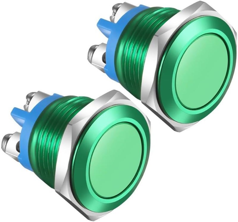 Gebildet 2pcs 16mm 3A/12V 24V 36 DC 110V 250VAC 1NO SPST Momentary Push Button Switch IP65 waterproof Aluminium Alloy Shell Screw Terminal (Green ​Shell) - Image 1