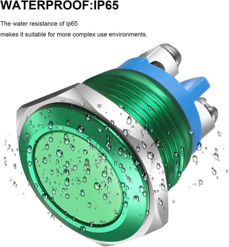 Gebildet 2pcs 16mm 3A/12V 24V 36 DC 110V 250VAC 1NO SPST Momentary Push Button Switch IP65 waterproof Aluminium Alloy Shell Screw Terminal (Green ​Shell) - Image 4