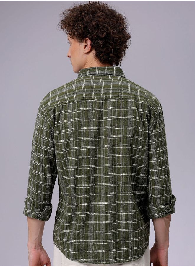 The Indian Garage Co Men Relaxed Fit Checkered Full Sleeves Cutaway Collar Double Flap Pocket Resort Wear Shirt  - Image 2