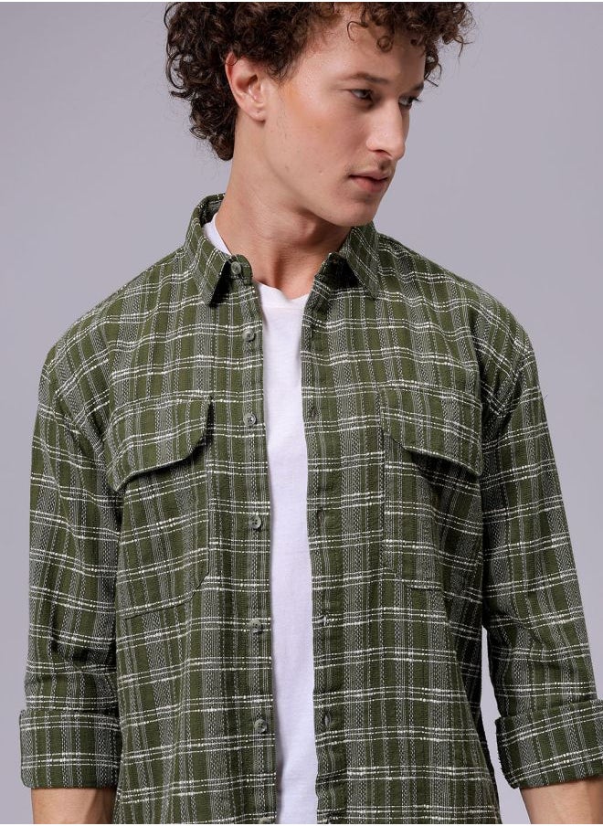 The Indian Garage Co Men Relaxed Fit Checkered Full Sleeves Cutaway Collar Double Flap Pocket Resort Wear Shirt  - Image 1