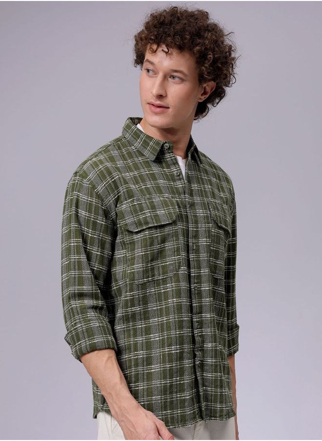The Indian Garage Co Men Relaxed Fit Checkered Full Sleeves Cutaway Collar Double Flap Pocket Resort Wear Shirt  - Image 4