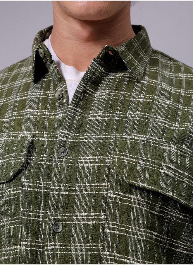 The Indian Garage Co Men Relaxed Fit Checkered Full Sleeves Cutaway Collar Double Flap Pocket Resort Wear Shirt  - Image 5