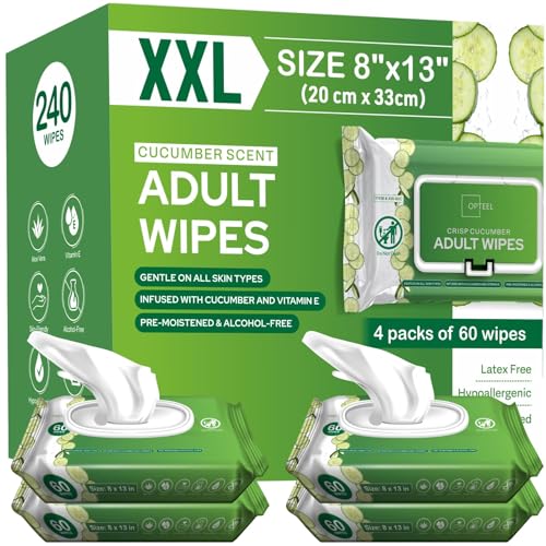 OPTEEL Adult Wipes Extra Large Scented SkinFriendly Incontinence Wet Wipes for Adults Elderly Disposable Washcloths 8x13 4 Packs of 60 240 Wipes - Image 2