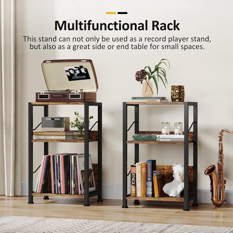 Hosfais 3 Tier Record Player Stand, Retro Vinyl Storage End Table Records for Living Room Bedroom (Brown) - Image 5
