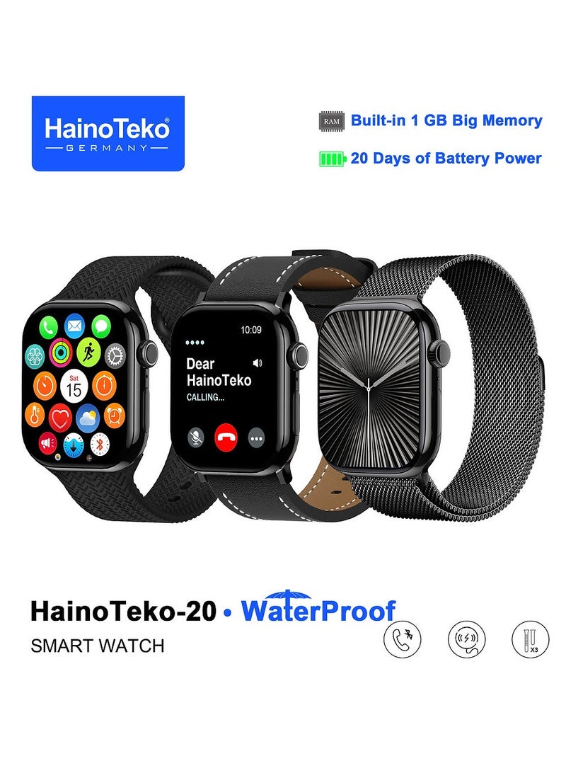 Haino Teko HainoTeko-20 Waterproof Smartwatch with AMOLED Display 1GB Memory 20-Day Battery with 3 Pair Straps and Charging Cable - Image 1