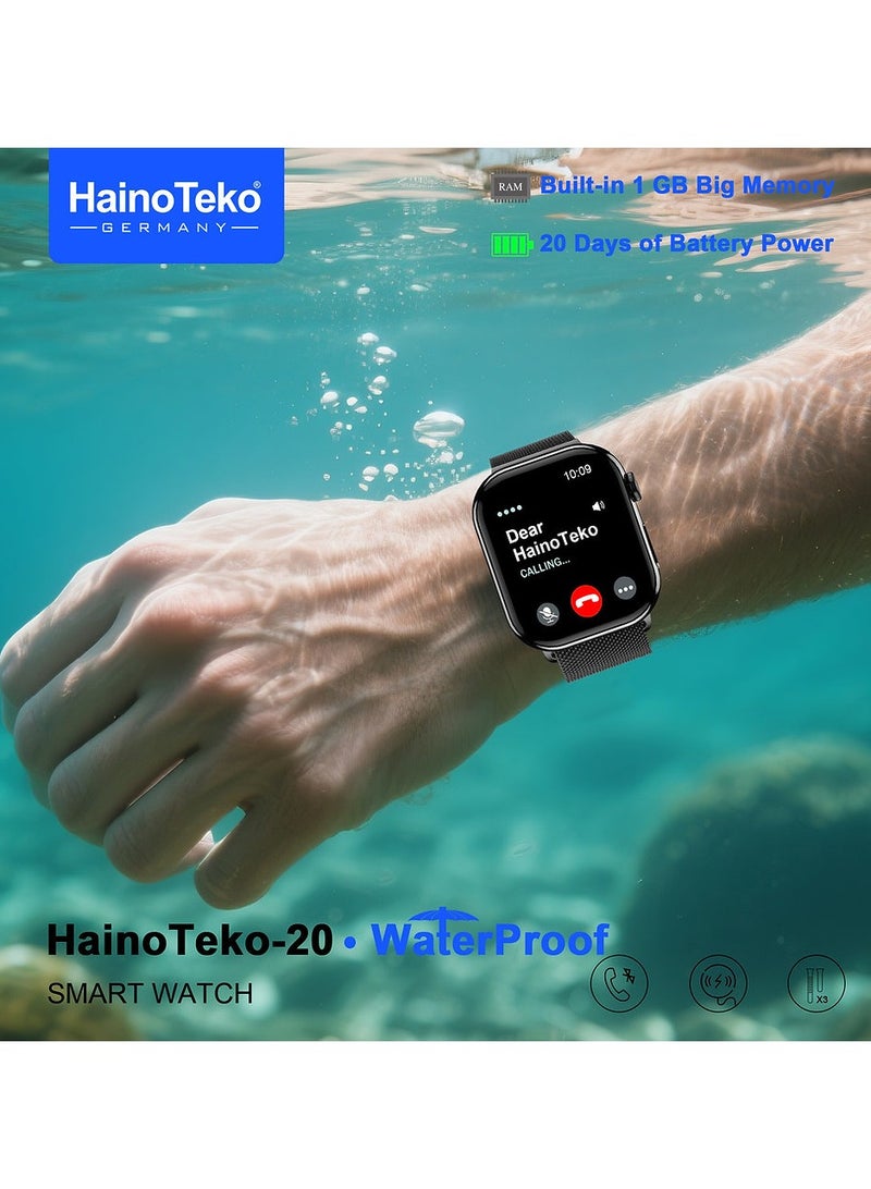 Haino Teko HainoTeko-20 Waterproof Smartwatch with AMOLED Display 1GB Memory 20-Day Battery with 3 Pair Straps and Charging Cable - Image 2