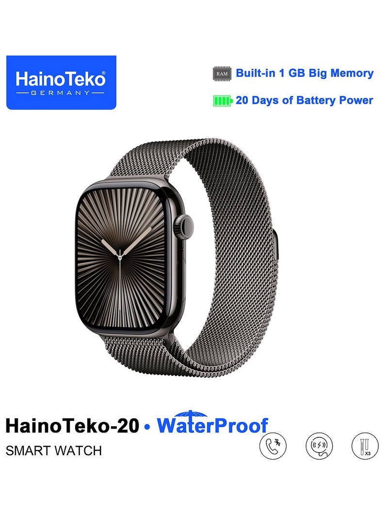 Haino Teko HainoTeko-20 Waterproof Smartwatch with AMOLED Display 1GB Memory 20-Day Battery with 3 Pair Straps and Charging Cable - Image 3
