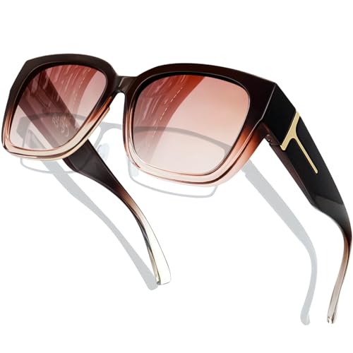 KANASTAL Fit Over Glasses Polarized Sunglasses Women Men Large Frame Shades with UV400 Oversized Accessories Fashion Trendy Gradient Brown - Image 1