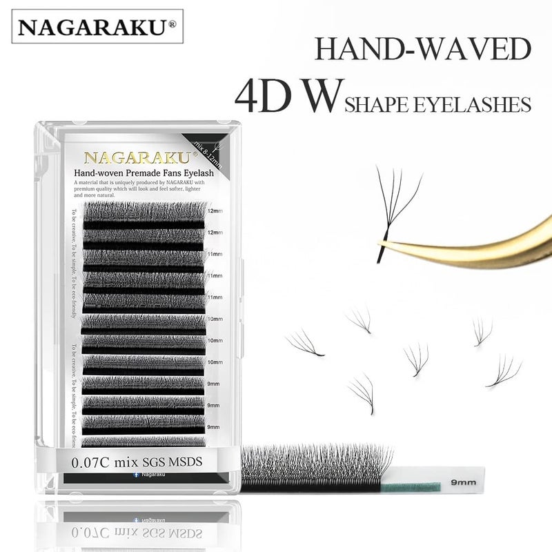 NAGARAKU 4D W Shape Eyelash Extension Volume Premade Matte Black Cluster Easy Fanning yy Eye Lashes with Thickness 007mm 10mm W4DCurlC - Image 2